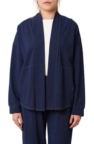 Cyrus Open Front Denim Cardigan In Blue