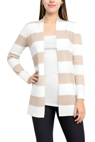 Cyrus Open Front Long Sleeve Stripe Pattern Knit Cardigan In Ecru White In Multi