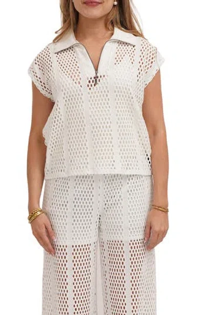 Cyrus Open Stitch Knit Quarter Zip Top In White