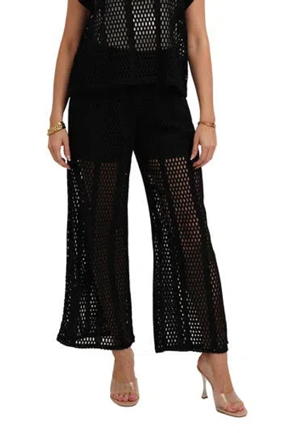 Cyrus Open Stitch Wide Leg Pull On Pants In Black