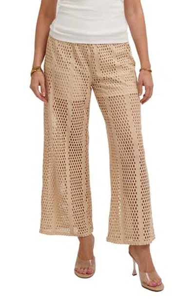 Cyrus Open Stitch Wide Leg Pull On Pants In Brown