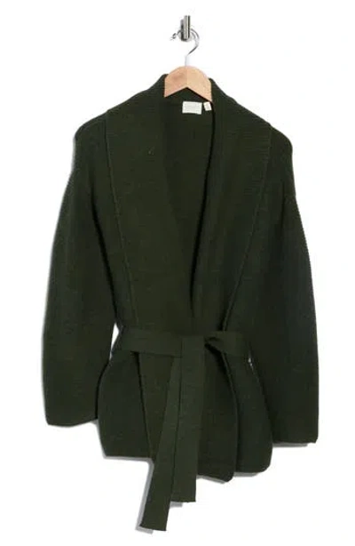 Cyrus Ottoman Ribbed Wrap Sweater Jacket In Green