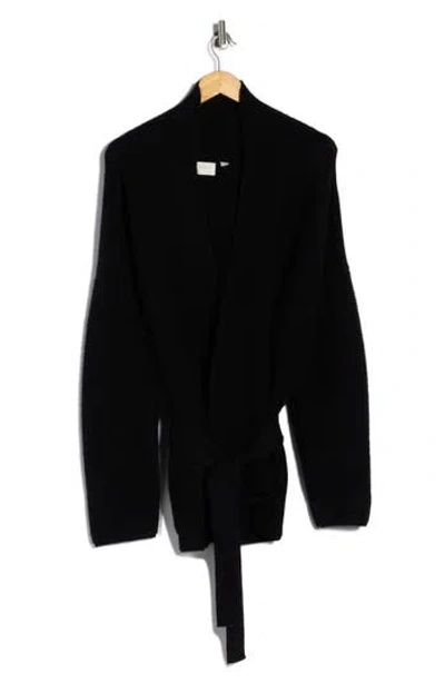 Cyrus Ottoman Ribbed Wrap Sweater Jacket In Black