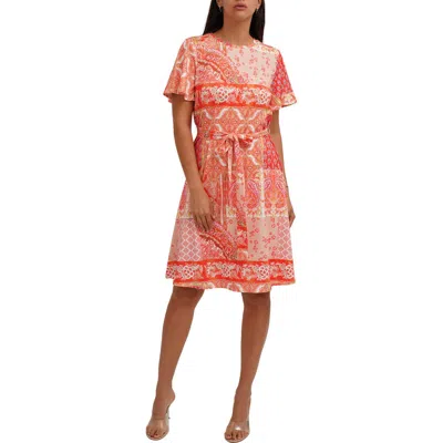 Cyrus Paisley Flutter Sleeve Dress In Animal Print