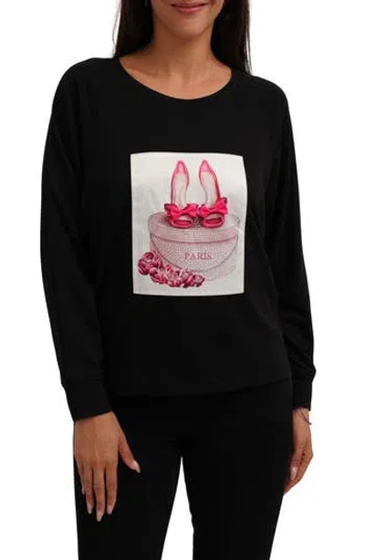 Cyrus Paris Shoes Raglan Long Sleeve Graphic T-shirt In Black