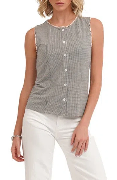 Cyrus Picot Trim Sleeveless Houndstooth Top In Gray