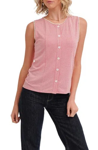 Cyrus Picot Trim Sleeveless Houndstooth Top In Red