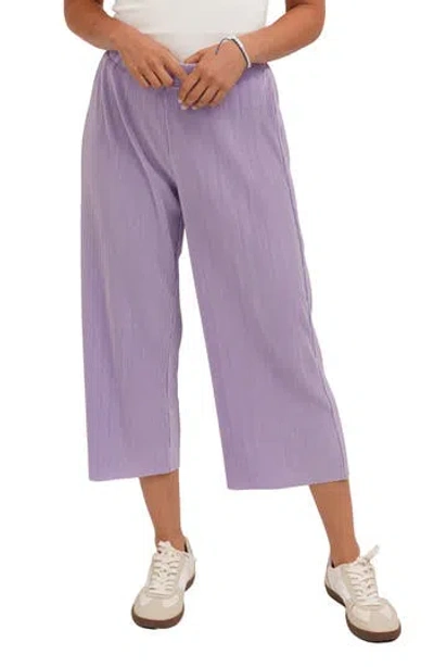 Cyrus Plisse Wide Leg Crop Pants In Purple