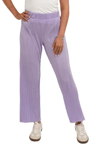 Cyrus Plisse Wide Leg Pants In Purple