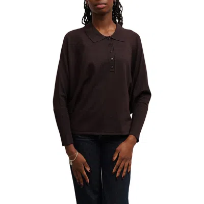 Cyrus Polo Dolman Sleeve Sweater In Hickory Brown