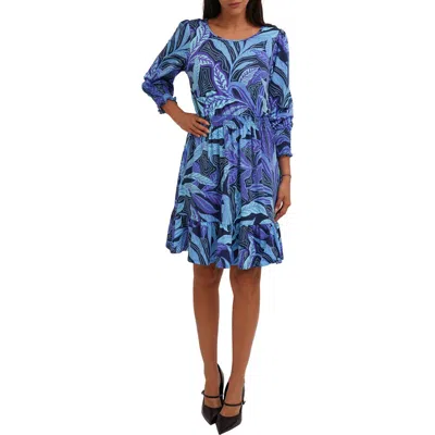 Cyrus Print A-line Dress In Blue