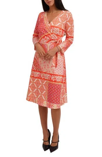 Cyrus Print Wrap Dress In Orange