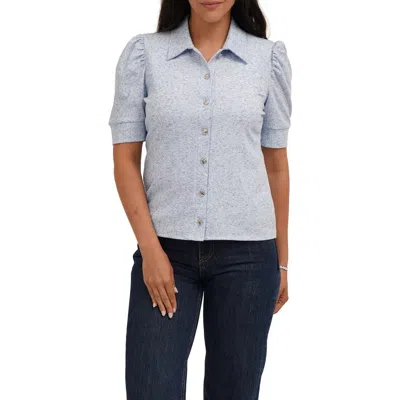 Cyrus Puff Sleeve Button Front Shirt In Blue