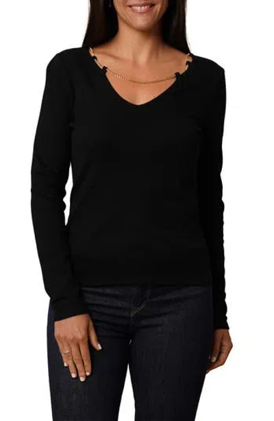 Cyrus Rhinestone Chain V-neck Top In Black