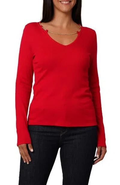 Cyrus Rhinestone Chain V-neck Top In Red