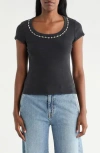Cyrus Rhinestone Trim T-shirt In Black