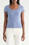 Cyrus Rhinestone Trim T-shirt In Blue