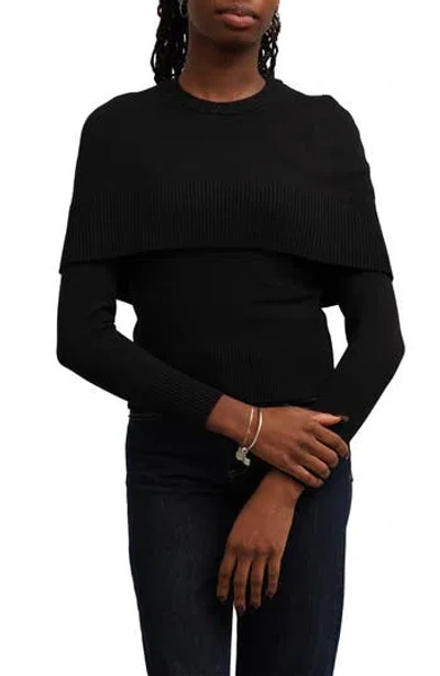 Cyrus Rib Overlay Sweater In Black