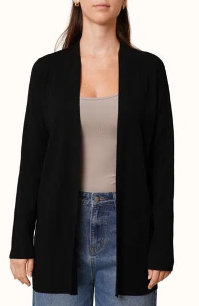 Cyrus Ribbed Open Front Long Cardigan In Black