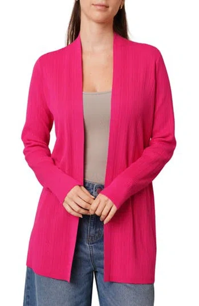 Cyrus Ribbed Open Front Long Cardigan In Pink