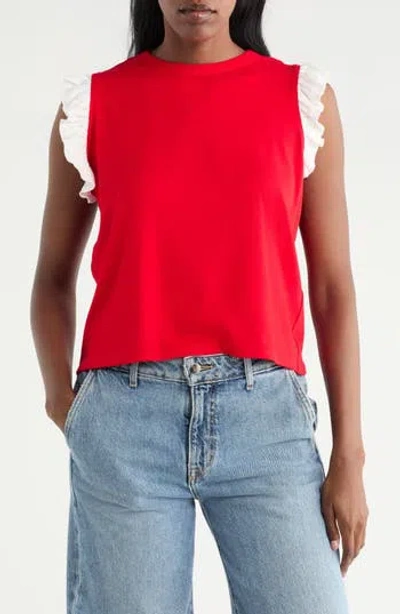 Cyrus Ruffle Sleeveless Top In Red