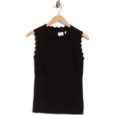 Cyrus Scallop Trim Sleeveless Sweater In Black