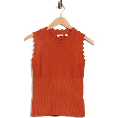 Cyrus Scallop Trim Sleeveless Sweater In Spice Heather