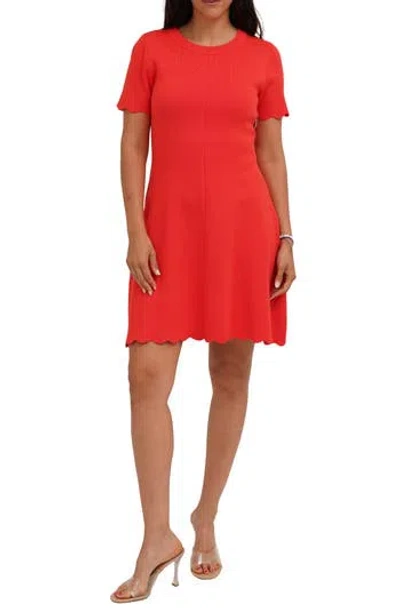 Cyrus Scalloped Short Sleeve A-line Sweater Dress In Red