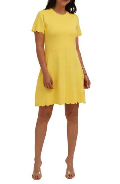 Cyrus Scalloped Short Sleeve A-line Sweater Dress In Yellow