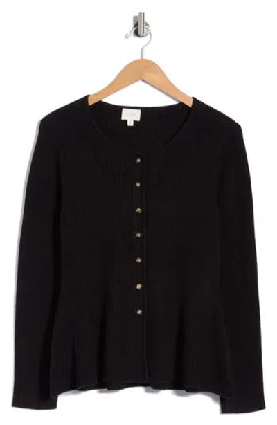 Cyrus Scoop Neck Peplum Cardigan In Black