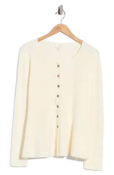 Cyrus Scoop Neck Peplum Cardigan In Neutral