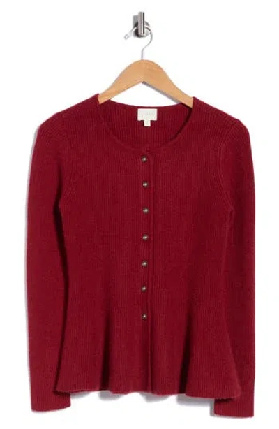 Cyrus Scoop Neck Peplum Cardigan In Red