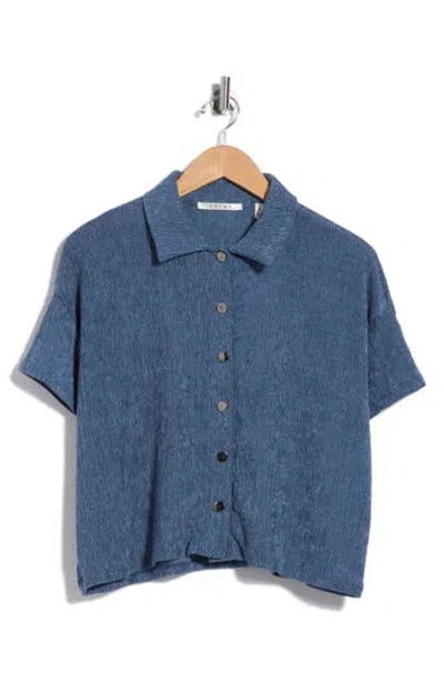Cyrus Short Sleeve Button Front Shirt In Deep Blue