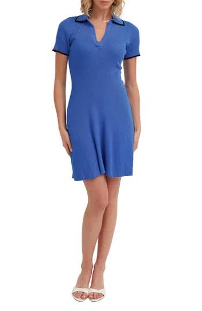 Cyrus Short Sleeve Ribbed Fit & Flare Sweater Dress In Blue