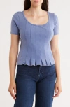 Cyrus Short Sleeve Seamed Top In Blue