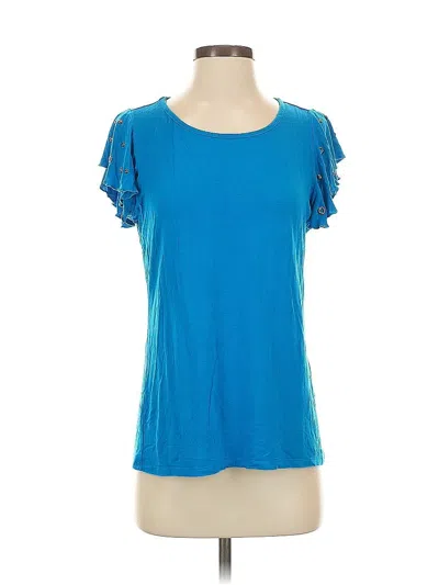 Pre-owned Cyrus Short Sleeve Top Blue Ruffles Neckline Tops