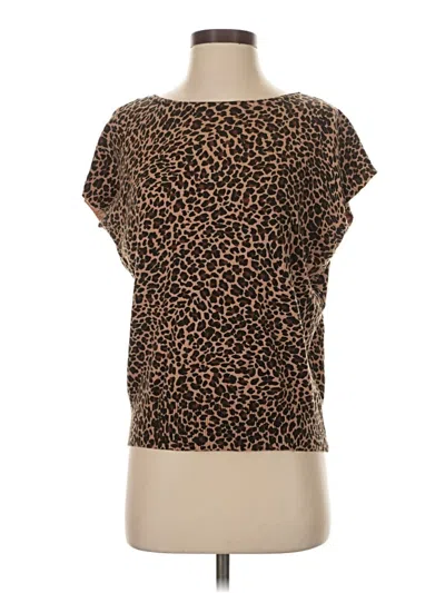 Pre-owned Cyrus Short Sleeve Top Brown Animal Print Pattern Cowl Neck Tops