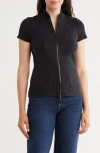 Cyrus Short Sleeve Zip Up Top In Black