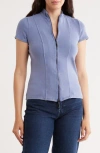 Cyrus Short Sleeve Zip Up Top In Blue