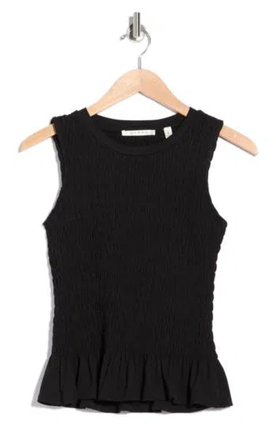 Cyrus Smocked Ruffle Hem Tank In Black