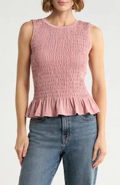 Cyrus Smocked Ruffle Hem Tank In Brown