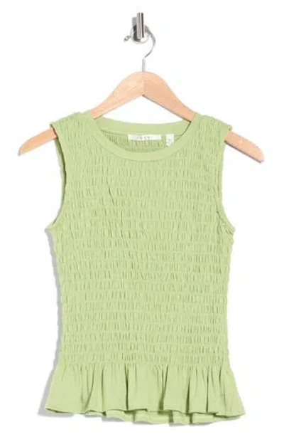 Cyrus Smocked Ruffle Hem Tank In Green