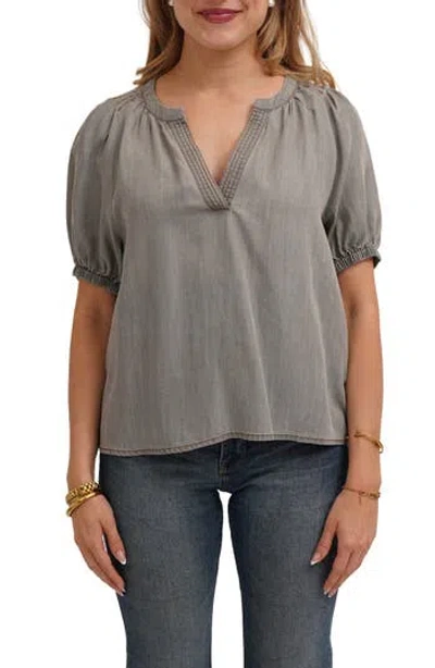 Cyrus Split Neck Tencel Lyocell Top In Gray