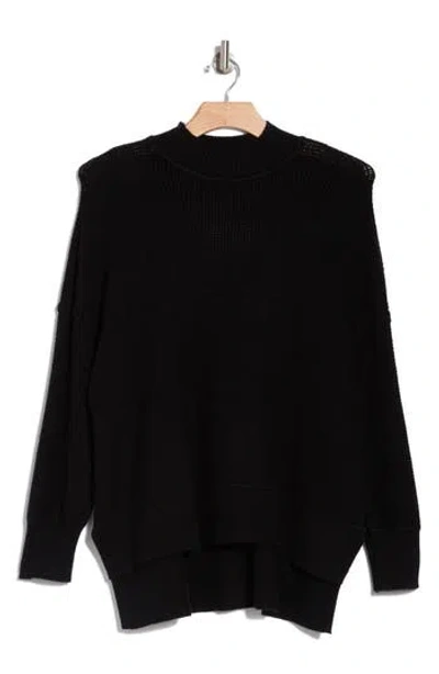Cyrus Step Hem Waffle Stitch Sweater In Black