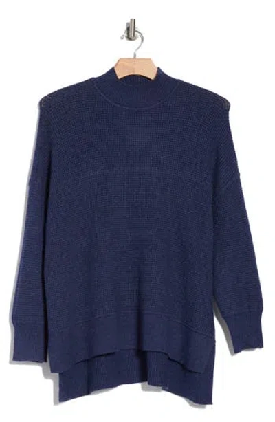Cyrus Step Hem Waffle Stitch Sweater In Seaport Heather
