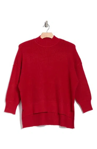 Cyrus Step Hem Waffle Stitch Sweater In Venetian Red