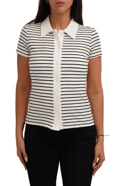 Cyrus Stripe Rib Button-up Knit Top In Multi