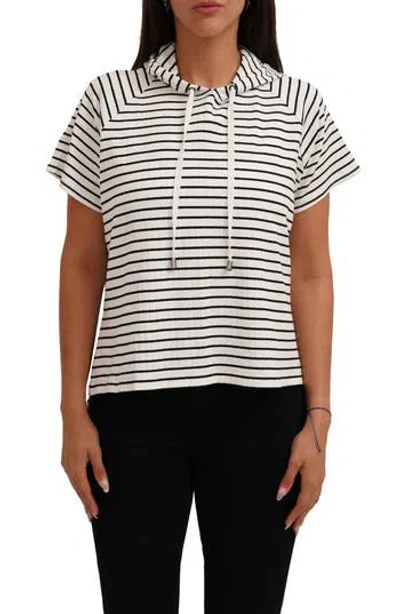 Cyrus Stripe Rib Short Sleeve Hoodie In White