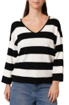 Cyrus Stripe V-neck Waffle Knit Sweater