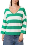 Cyrus Stripe V-neck Waffle Knit Sweater